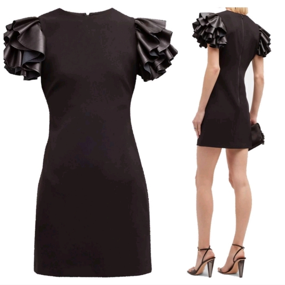 Alice + Olivia Eunice vegan leather Ruffle-Sleeves Mini Dress Size 8